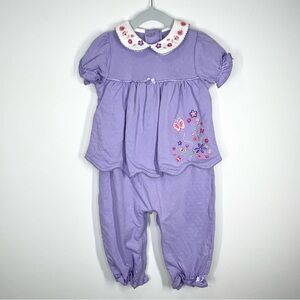 Okie-Dokie Purple Butterfly Floral Embroidered One Piece 24 Months